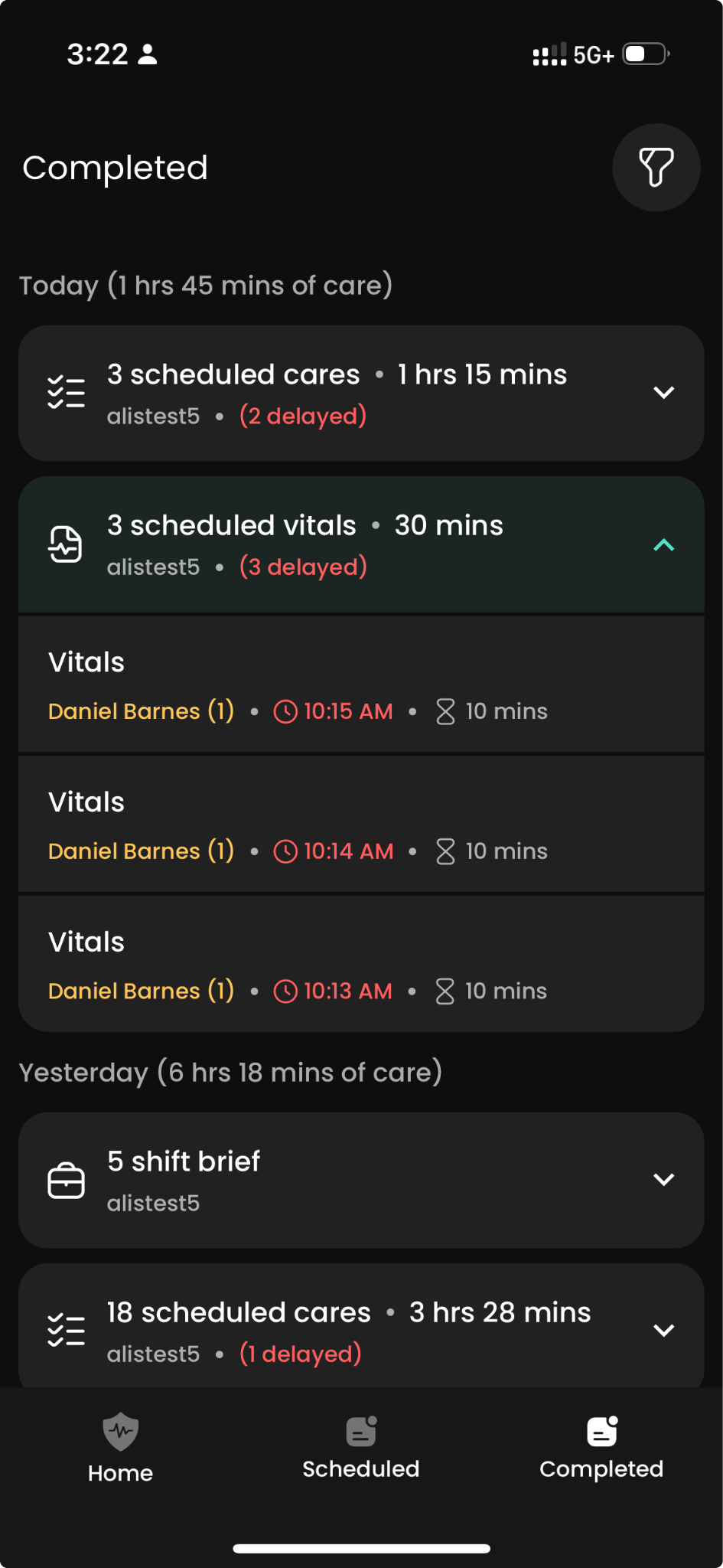 Completed screen overview