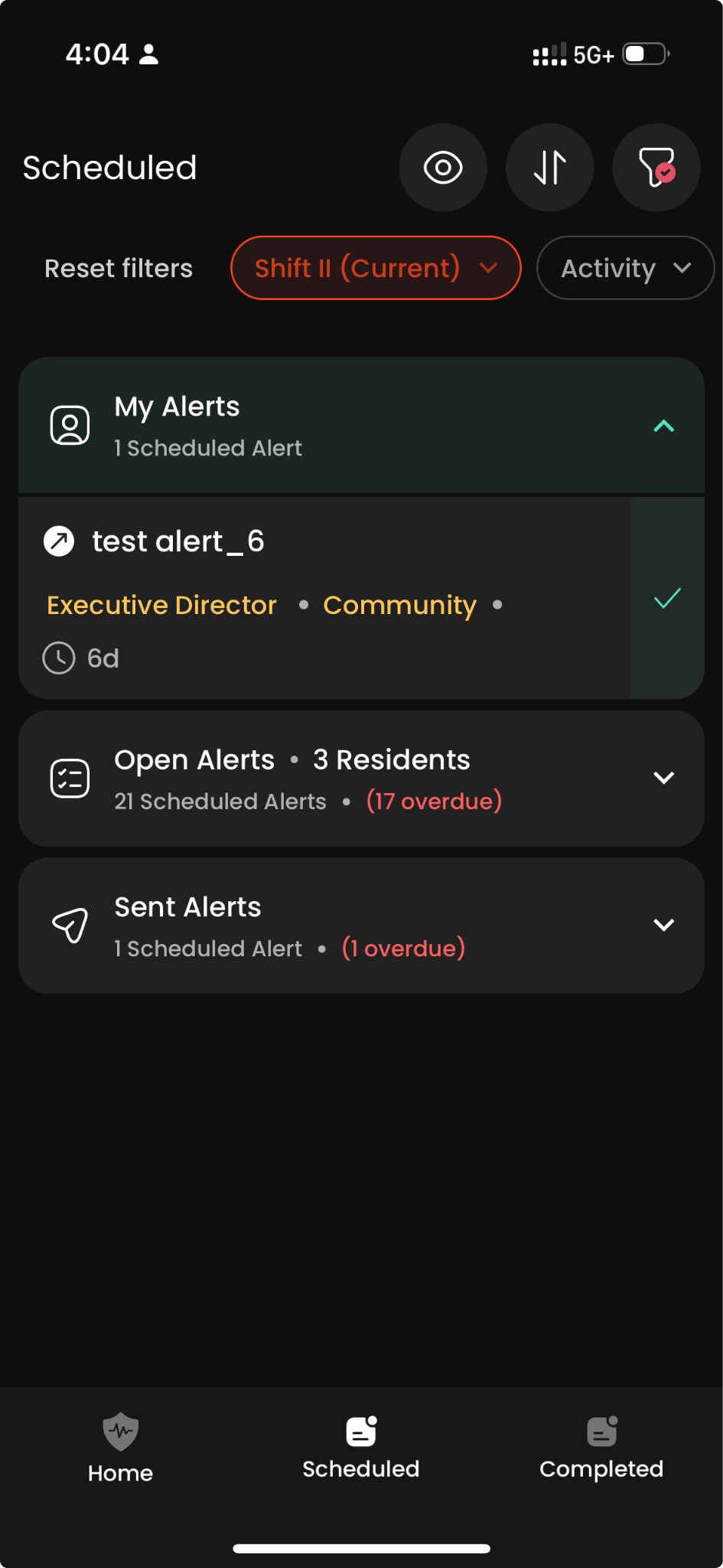 Alert types screen